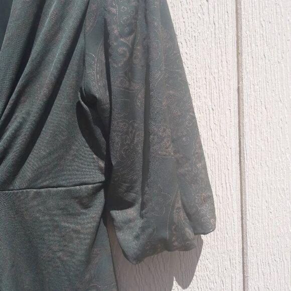 Vintage Peasant Renaissance Tunic Top Pleated Bishop Green Metallic Print  Sz L - Picture 4 of 8